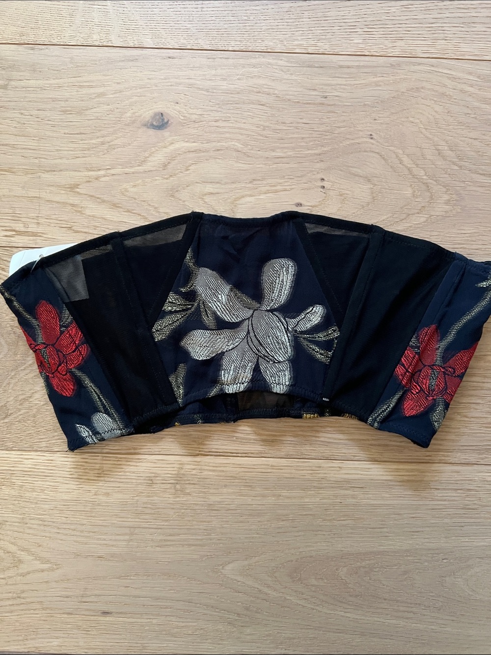 Floral Embroidered Black Strapless Bustier Top